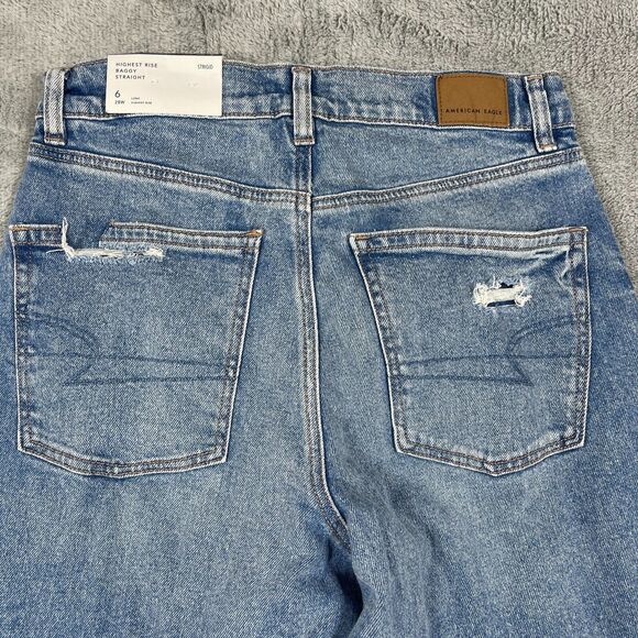 American Eagle Outfitters Baggy Jeans Womens 6 Long Strigid Ripped Blue Straight - Picture 6 of 16